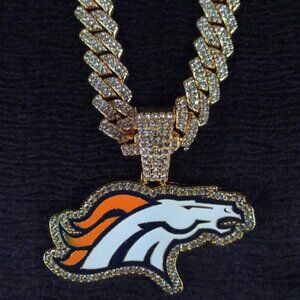 NFL Denver Broncos 20 Inch Necklace Pendant Cuban Chain Link Football Jewelry
